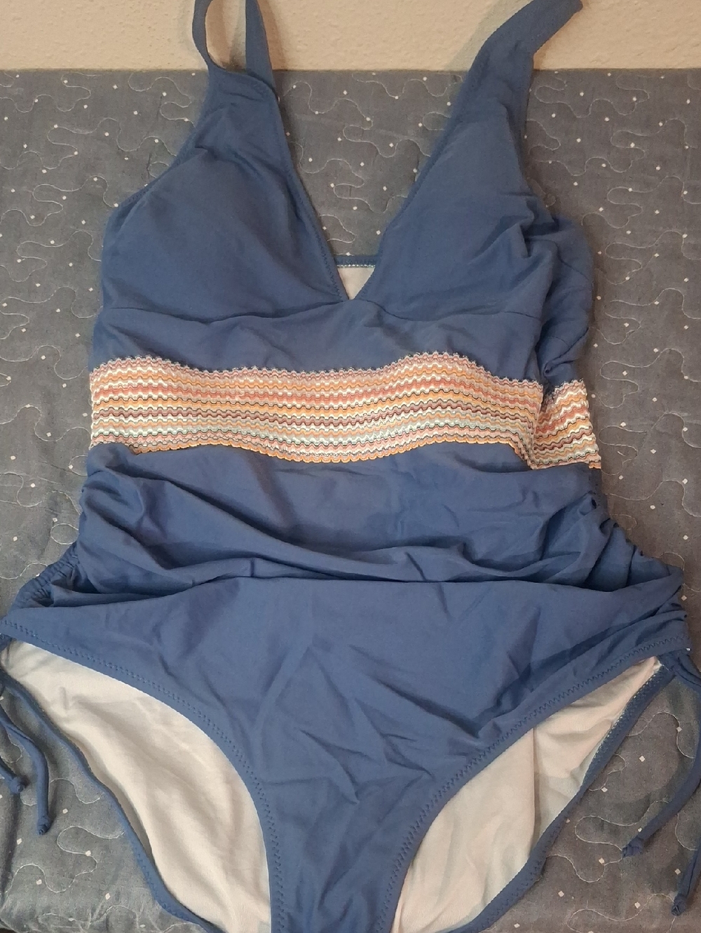 Blue One-Piece Swimsuit with Decorative Waistband size large
